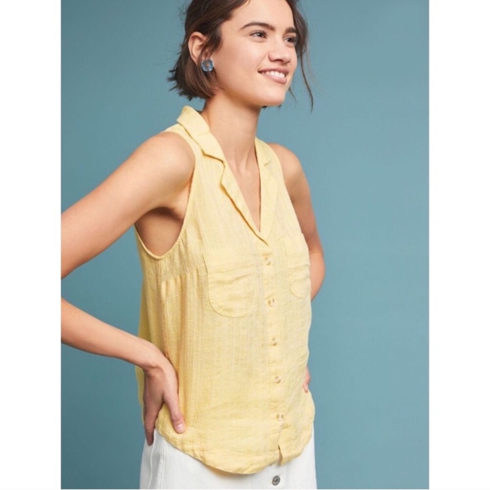 Maeve yellow button down linen tank